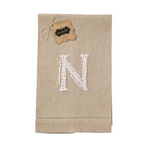Mud Pie Initial N Monogram Hand Tied French Knot Linen Guest Towel 21 Inch